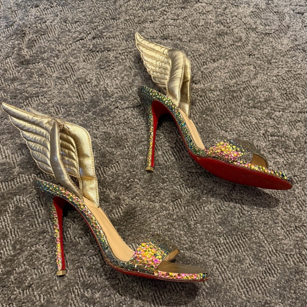 Christian Louboutin Gold and Crystal Winged Heels - Picture 5 of 8